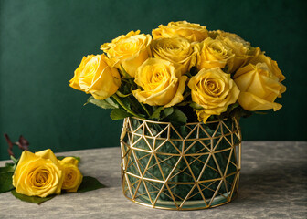 bouquet of yellow roses in a basket