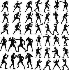 Boxer punching silhouette set in action poses