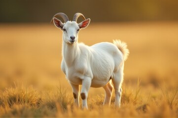 Obraz premium A goat stands in a field of tall grass