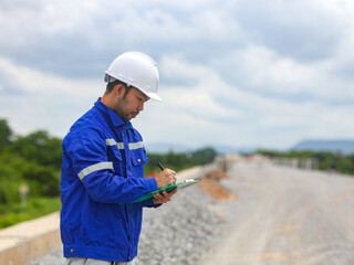 Constructor Engineer Man Using tablet Construction Site