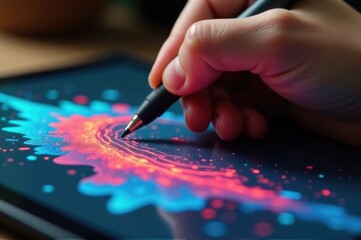 Naklejka premium A person drawing with a pen on a digital tablet