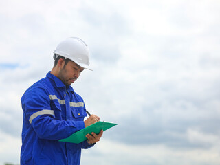 Constructor Engineer Man Using tablet Construction Site
