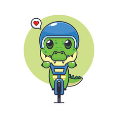 Cute crocodile mascot cartoon character illustration ride on bicycle