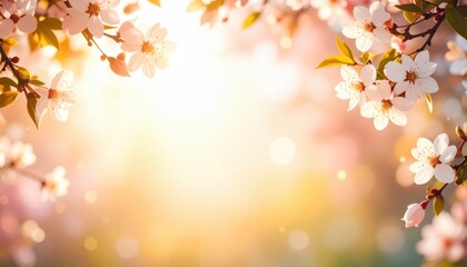Fototapeta premium Budding cherry blossoms blooming in springtime nature macro photography serene environment gentle light