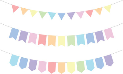 Pastel Color Vector Illustration of Triangle and Rectangle Garland Banners for Party and Event Decoration, Flat Editable Template