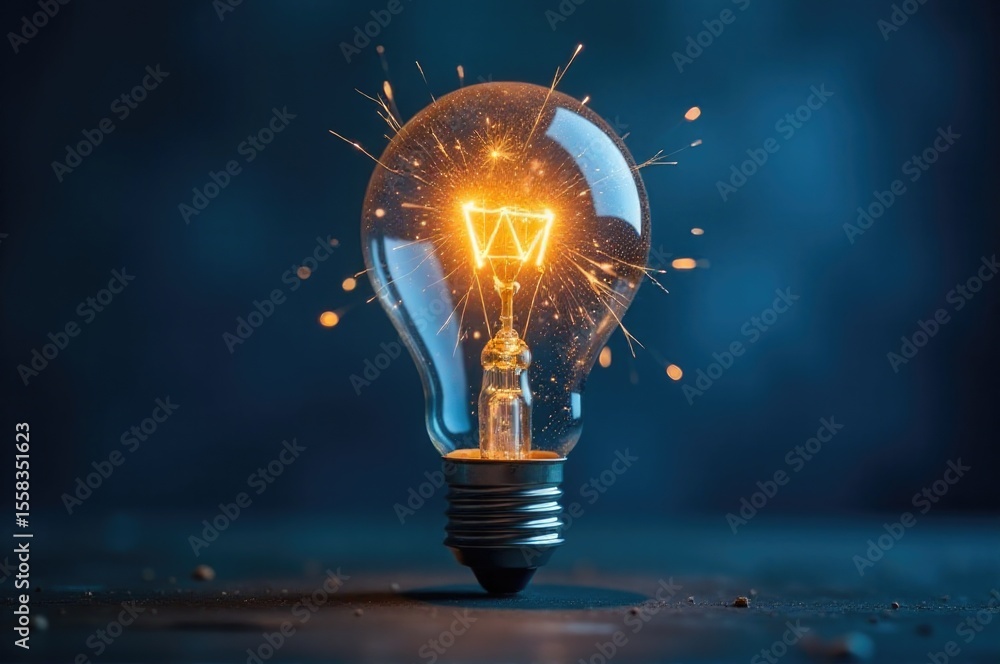 Poster a light bulb emitting a spark, ideal for science and technology related concepts