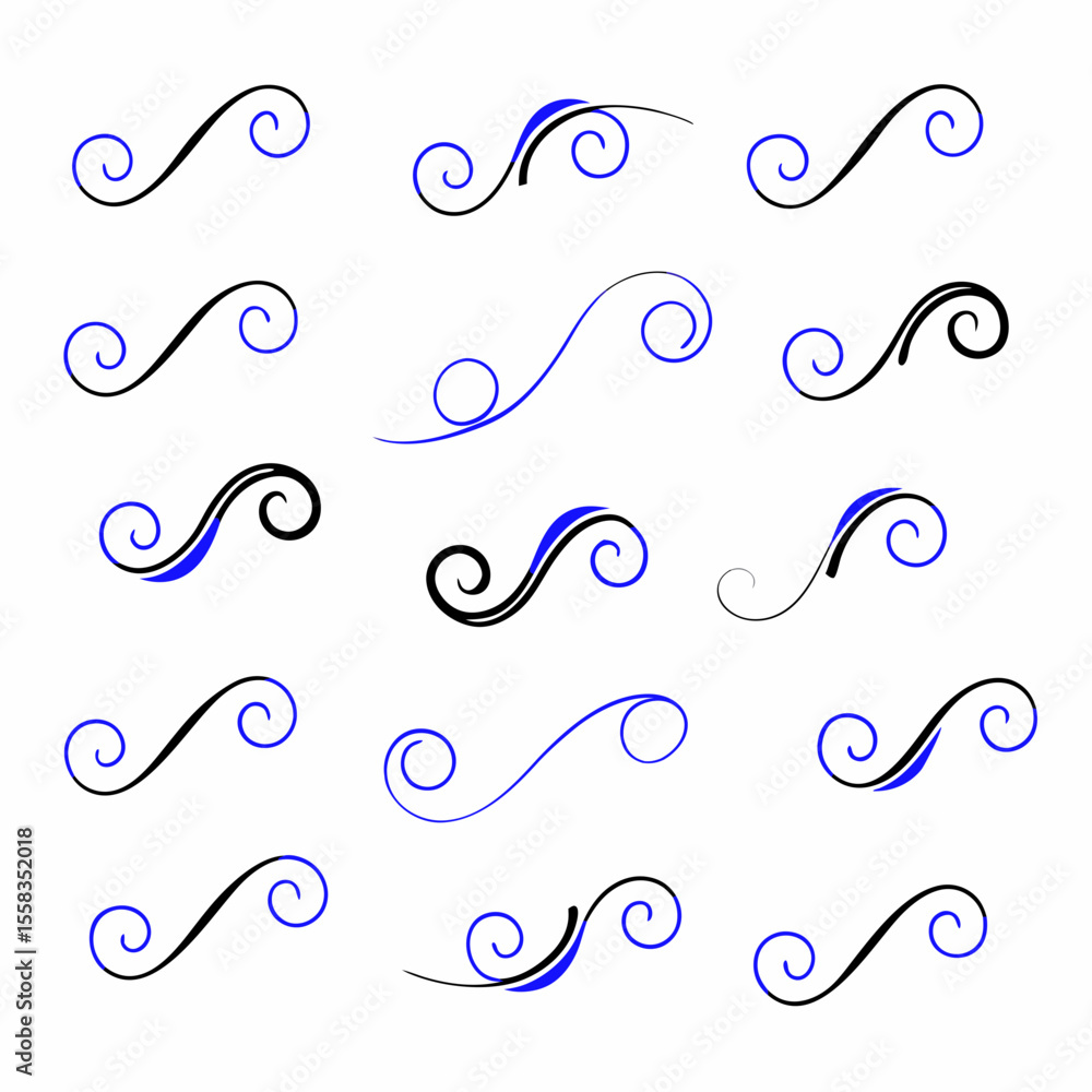 Poster decorative swirls and curls design elements set with various styles and color accents perfect for de