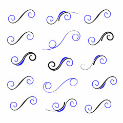 Decorative swirls and curls design elements set with various styles and color accents perfect for decorative projects