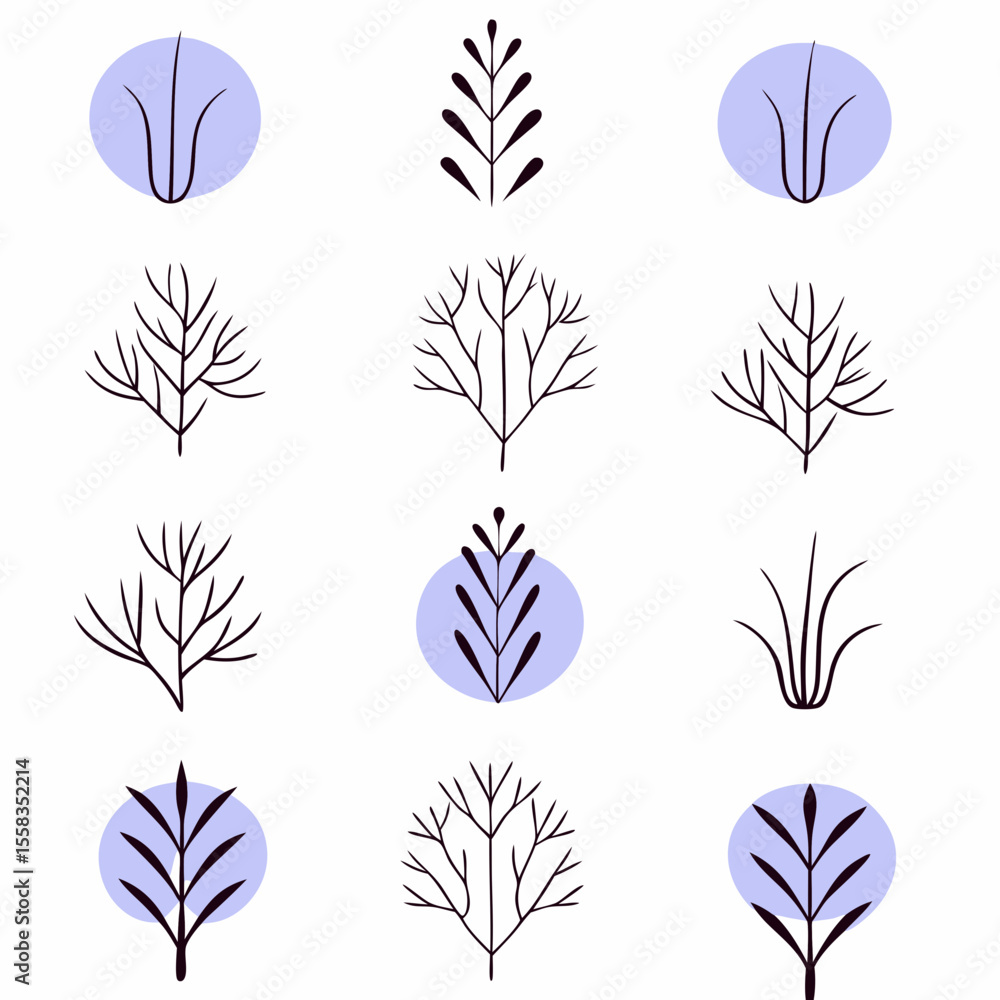 Poster minimalist botanical element set displaying leaf and branch designs on a white background perfect fo