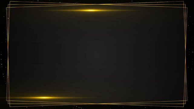 Abstract gold border wave frame Sparkling Celebration Frame golden glitter shiny stars and golden dust and particles animation ,dark luxury holiday Christmas new year social media motion background
