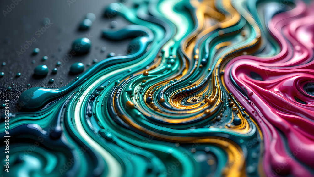 Poster colorful liquid swirls create abstract forms with captivating light refractions. fluid art, macro, v