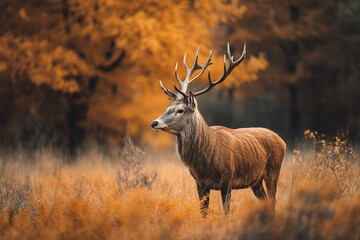Obraz premium Majestic Deer in Autumn Forest Clearing