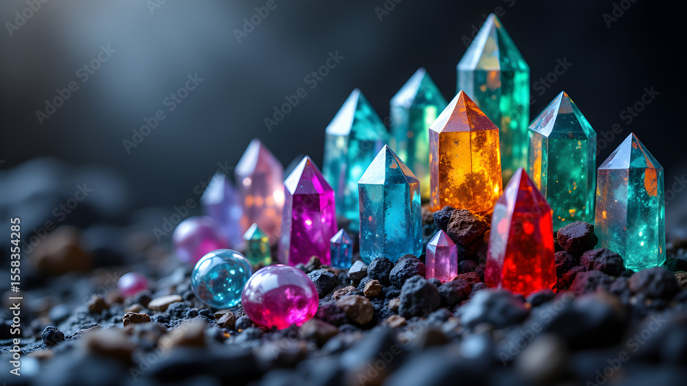 Poster iridescent mineral textures. macro details showcase captivating light and color refraction. gemstone