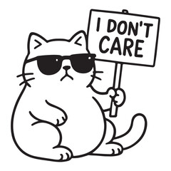Funny cartoon cat wearing sunglasses holding a protest sign, a chill and sarcastic vibe perfect for humorous designs.