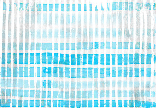 Abstract blue watercolor painting with geometric pattern and copy space