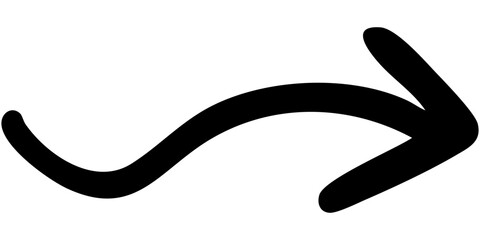 一本線の手書き矢印のイラスト5（黒）