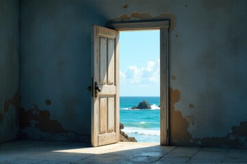 Obraz premium A beach entrance with an open door, perfect for travel or lifestyle images