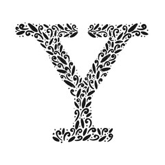 Floral botanical alphabet. Vintage hand drawn monogram letter Y. Letter with plants and flowers. Vector lettering isolated on white