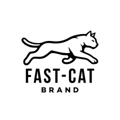 Dynamic Running Cat line logo. A cat running fast vector silhouette