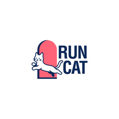 playful cute cat logo cartoon design. fun jumping cat Cartoon Vector Icon Illustration