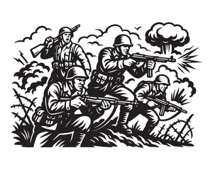 Fototapeta premium military Infantry Soldiers in Battle vector