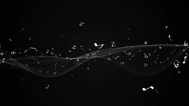 Elegant music notes concert event particle dust. notes animation background for music production lyric song from artists, concept writing music, background for related content 3D 4K
