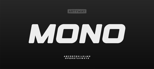 Sport Logo Font, bold geometric sans alphabet with smooth rounded letters. Speed driven display typeface for race branding, action headlines, auto gear labels, modern tee graphics. Vector typeset