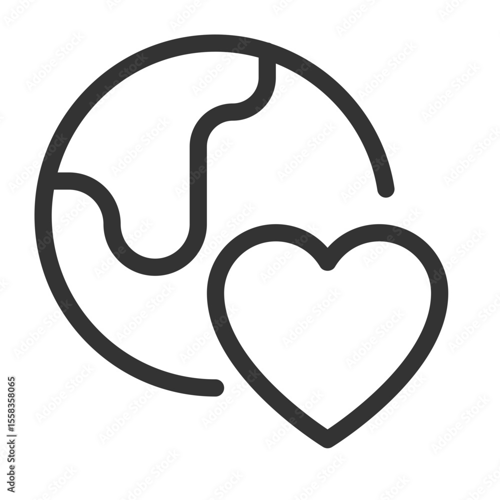 Poster environmental care line ui icon. earth globe with heart. love saving world. ecology and nature prote