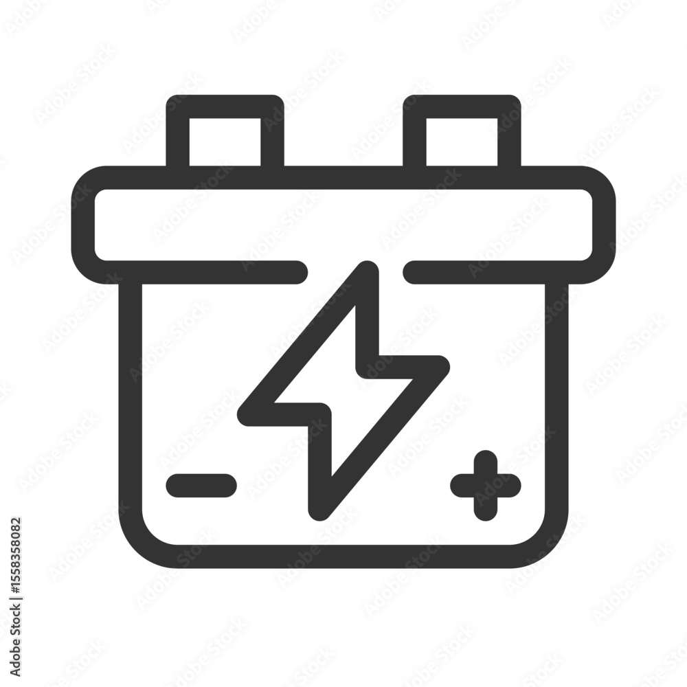 Poster car battery line ui icon. vehicle accumulator with lightning sign. electric supplies for automobile.