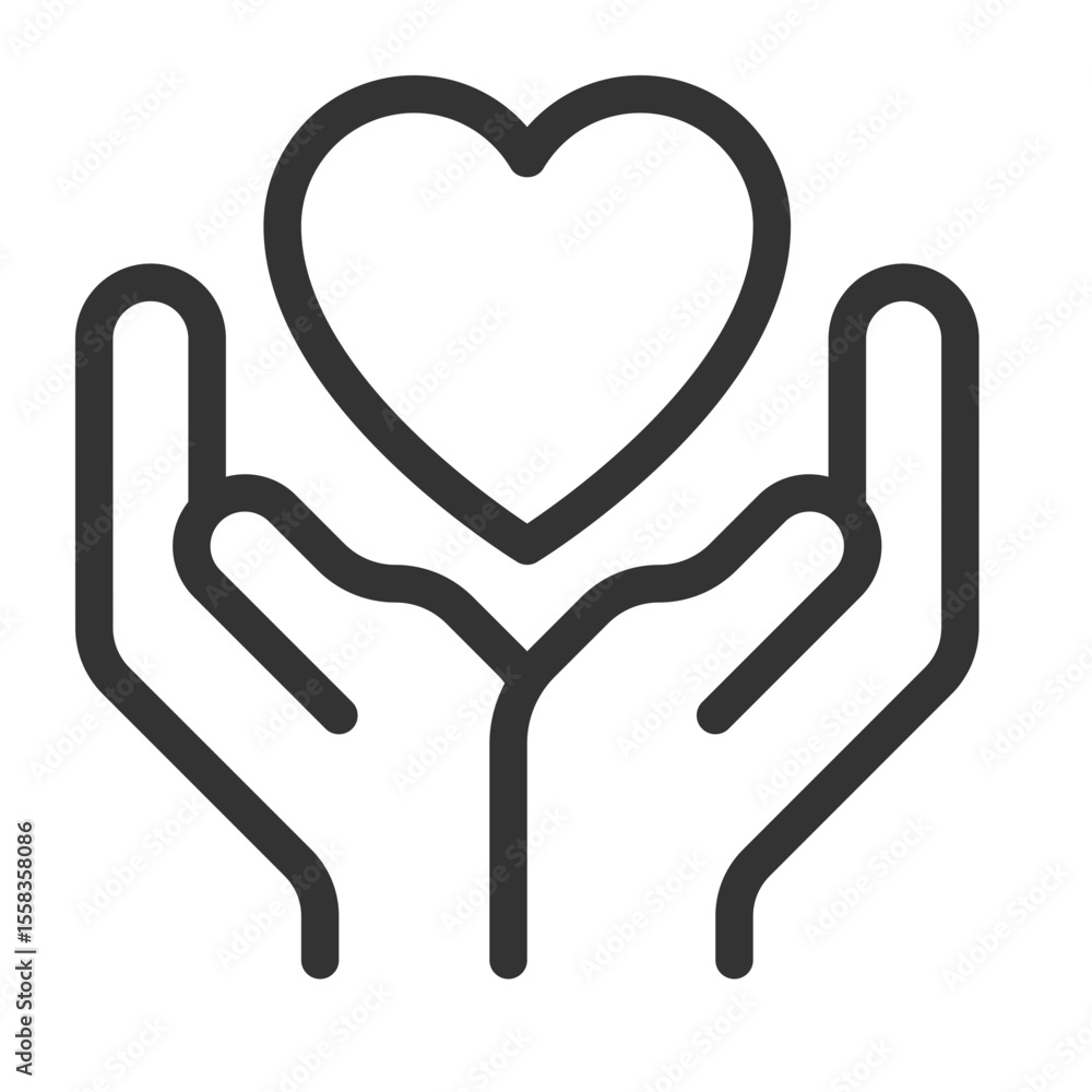Poster charity line ui icon. hands holding heart. expressing love and care. kindness feeling visualization.
