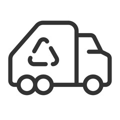Garbage truck line ui icon. Dustcart with recycling symbol on trailer. Waste management in city area. Isolated vector outline symbol. Webdesign user interface element linear, pixel perfect