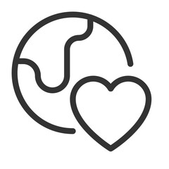 Environmental care line ui icon. Earth globe with heart. Love saving world. Ecology and nature protection. Isolated vector outline symbol. Webdesign user interface element linear, pixel perfect