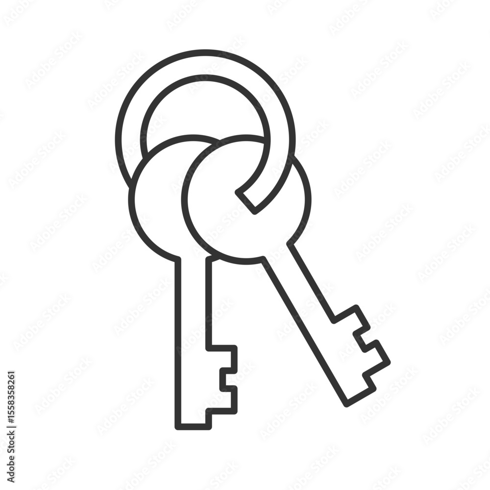 Poster keys line icon. lock opening set on keyring. access to closed enclosures. personal tool to enter apa