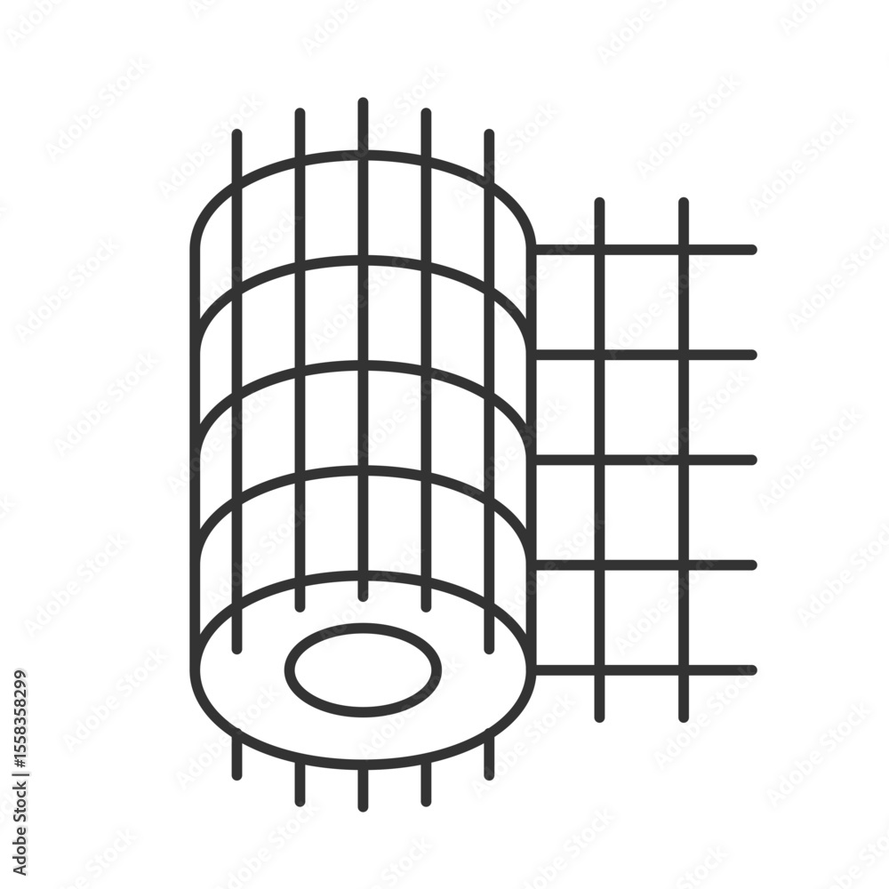 Poster wire mesh roll line icon. architectural metal net for construction reinforcement. building material 