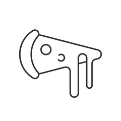 Pizza slice with melted cheese line icon. Delicious fast food snack. Popular dish of Italian cuisine. Tasty lunch. Isolated vector illustration. Outline symbol. Simple linear drawing. Editable stroke