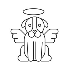 Dog on heave line icon. Canine pet with angel wings and halo. Loss of beloved animal companion. Sweet memory. Isolated vector illustration. Outline symbol. Simple linear drawing. Editable stroke