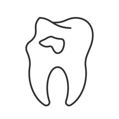 Tooth caries line icon. Human teeth damaged by disease. Importance of regular dentist examination. Stomatology. Isolated vector illustration. Outline symbol. Simple linear drawing. Editable stroke