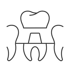 Dental crown installation line icon. Tooth restoration with cap. Damaged teeth treatment method. Medical care. Isolated vector illustration. Outline symbol. Simple linear drawing. Editable stroke