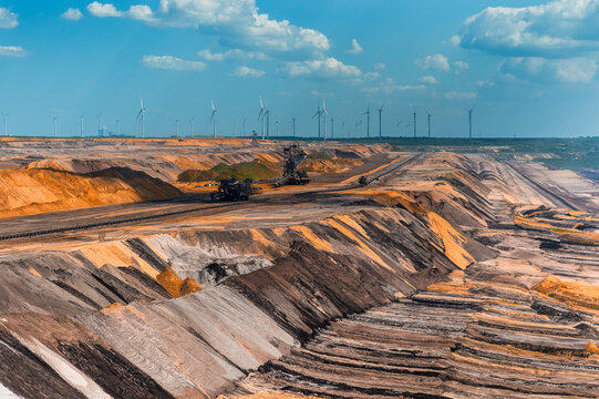 Garzweiler opencast mine with wind turbines in North Rhine-Westphalia, Germany