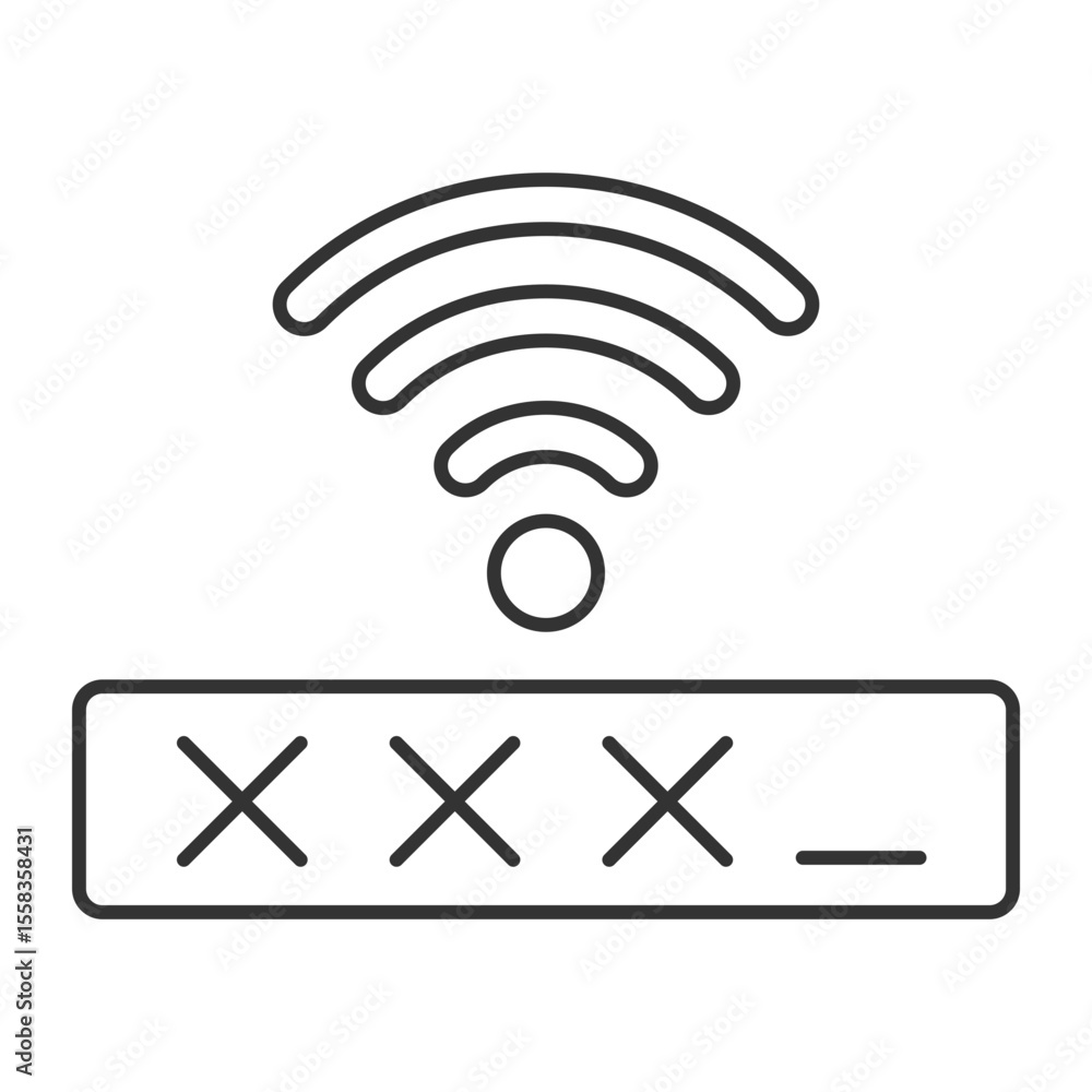 Poster wifi password line icon. private wireless network access. security technology. closed system protect