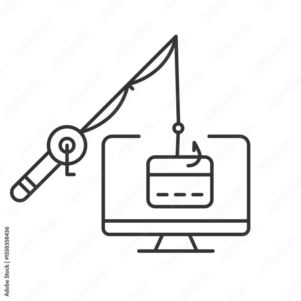Poster stealing banking data line icon. phishing of financial account. break in to credit card information.