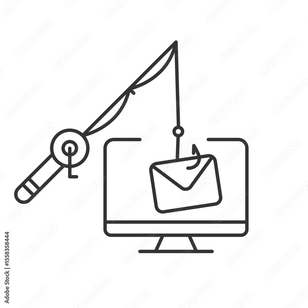 Poster email phishing line icon. break in to online accounts. sending letters with deceptive links. stealin
