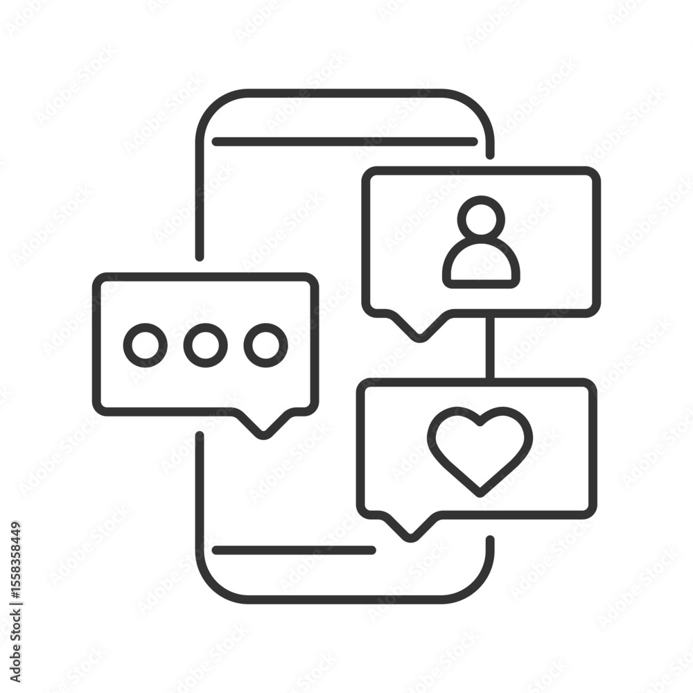 Poster chat on smartphone line icon. sending messages on social media. communication device usage. internet