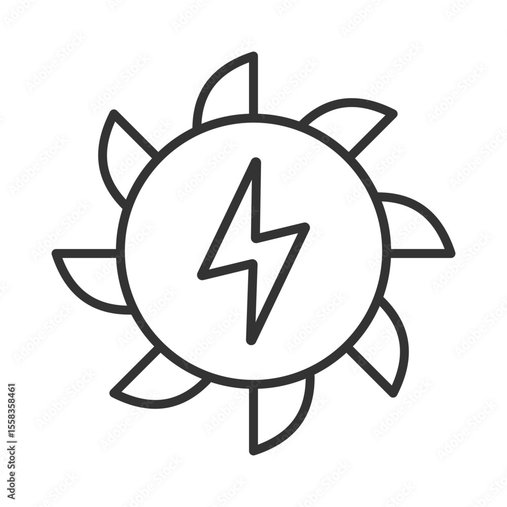 Poster hydroelectricity line icon. water turbine with lightning. generating clean power with renewable sour