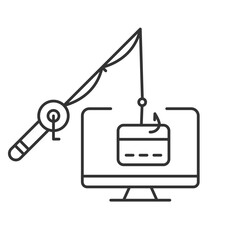 Stealing banking data line icon. Phishing of financial account. Break in to credit card information. Scam danger. Isolated vector illustration. Outline symbol. Simple linear drawing. Editable stroke
