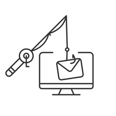 Email phishing line icon. Break in to online accounts. Sending letters with deceptive links. Stealing data. Isolated vector illustration. Outline symbol. Simple linear drawing. Editable stroke