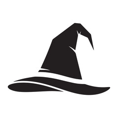 Simple black witch hat icon illustration.