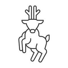 Dancing deer line icon. Santa reindeer with antlers. Wild animal nobility symbol. Christmas holiday traditions. Isolated vector illustration. Outline symbol. Simple linear drawing. Editable stroke