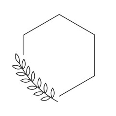 Hexagon frame with laurel branch line icon. Premium quality product presentation. Winner reward vintage style. Isolated vector illustration. Outline symbol. Simple linear drawing. Editable stroke