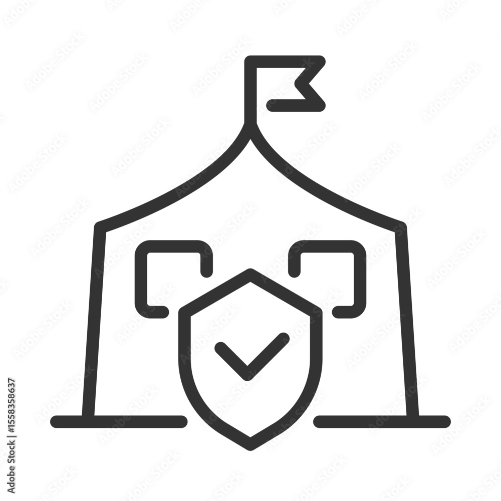 Poster right to asylum in other countries from persecution pixel perfect line icon. refugees protection pro